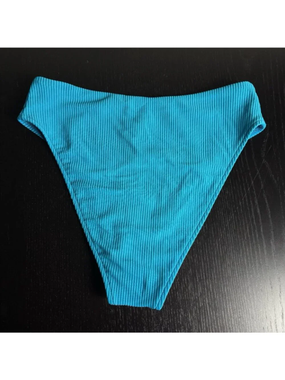 FRANKIES BIKINIS Womens M Solid Bright Blue Ribbed Hi-Cut Bikini Swimsuit Bottom